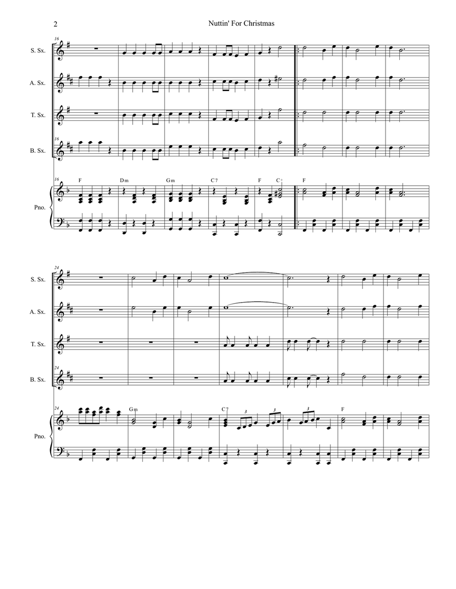 Nuttin' For Christmas Saxophone Quartet scores gallery preview page 2