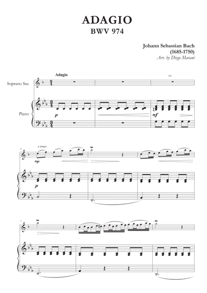Adagio from BWV 974 for Soprano Saxophone and Piano