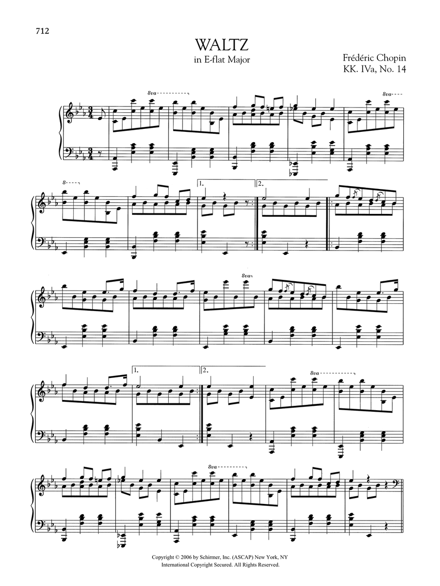 Waltz in E-flat Major, KK. IVa, No. 14 Piano Solo scores gallery preview page 1