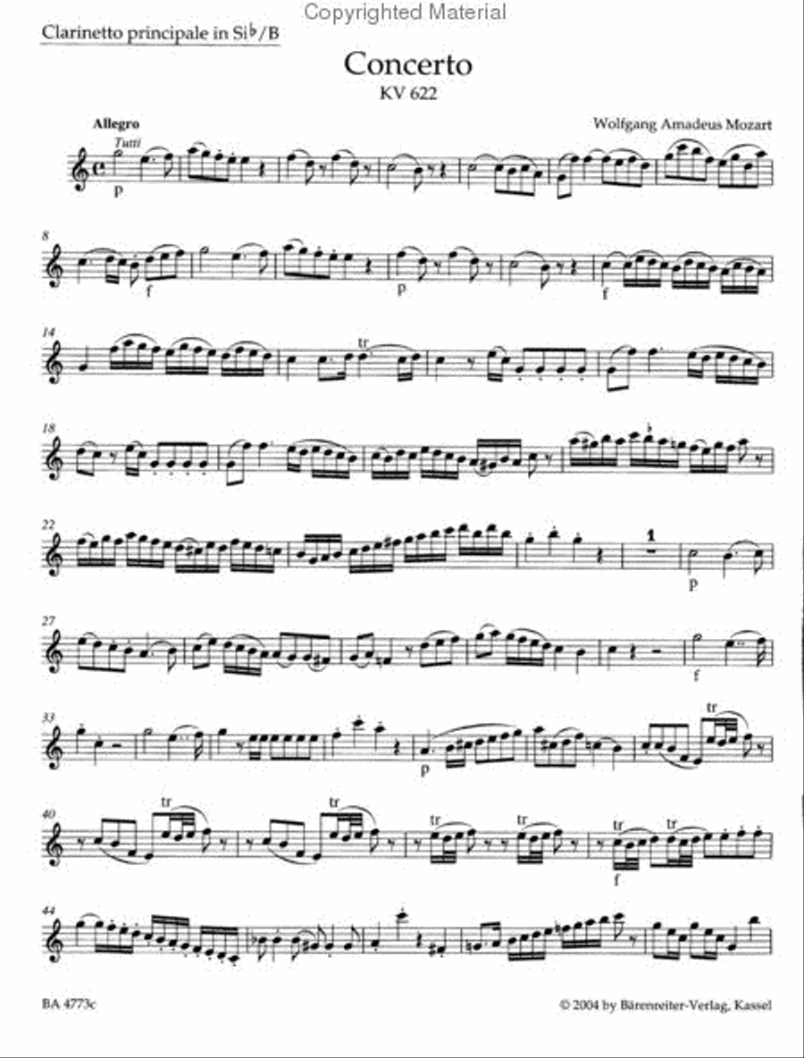 Concerto for B flat Clarinet and Piano KV 622 B-Flat Clarinet scores gallery preview page 4