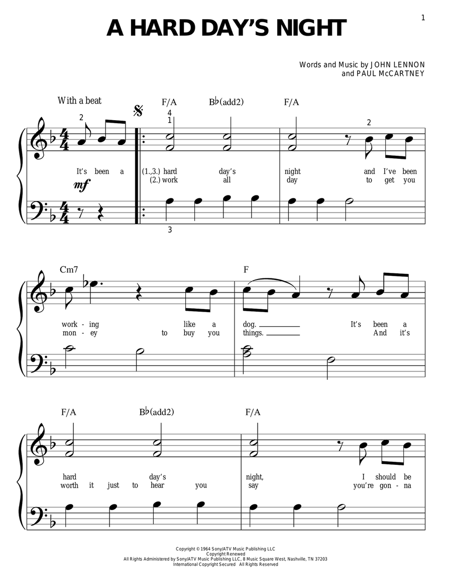 A Hard Day's Night Easy Piano scores gallery preview page 1