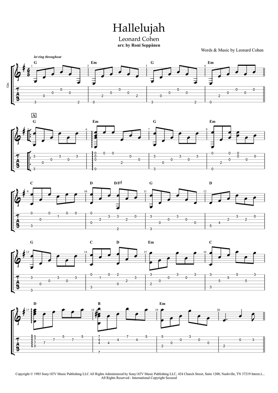 Hallelujah Guitar Tablature scores gallery preview page 1