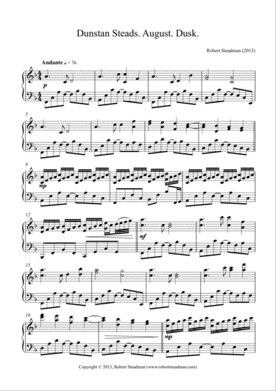 Dunstan Steads. August. Dusk. Piano Solo scores gallery preview page 1
