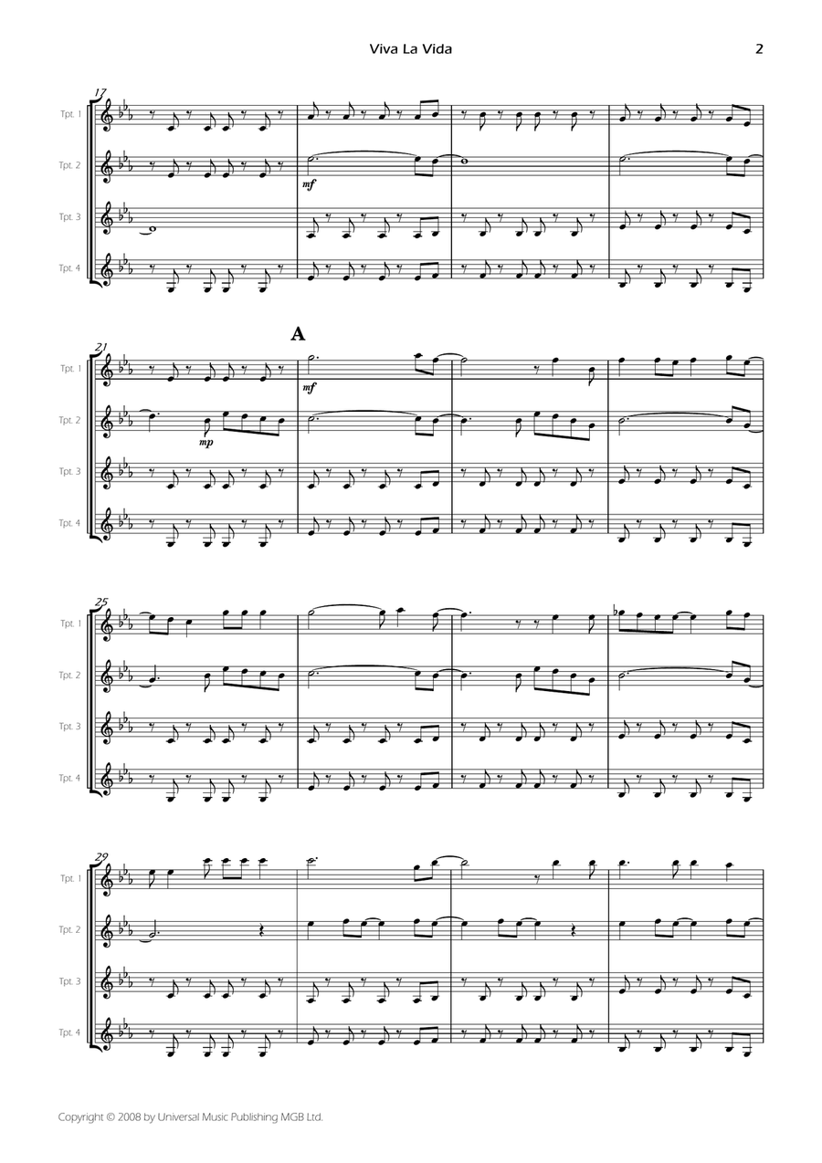 Viva La Vida - Score Only Brass Quartet scores gallery preview page 4