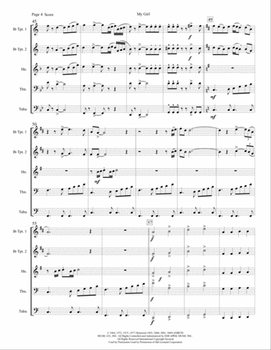 My Girl Brass Ensemble scores gallery preview page 5