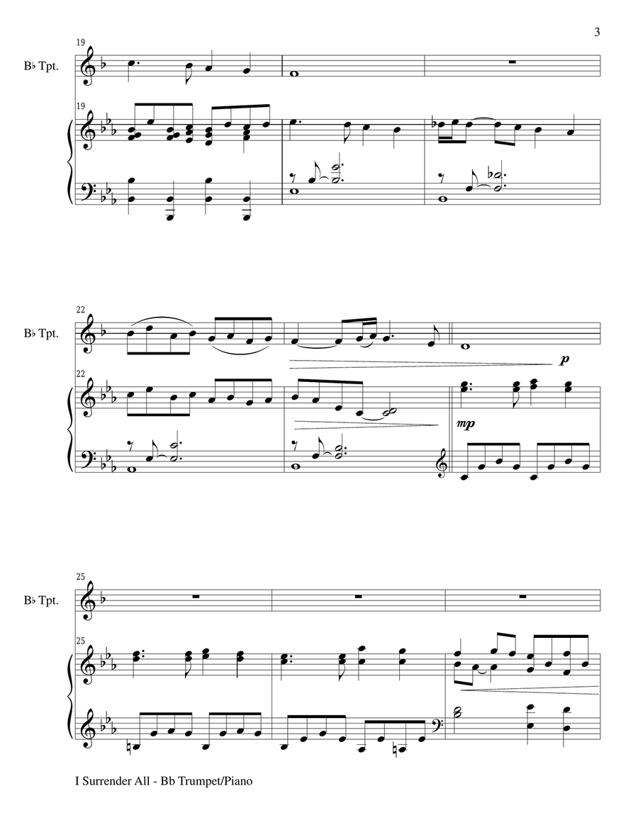 Gary Lanier: 3 BEAUTIFUL HYMNS (Duets for Bb Trumpet & Piano) Trumpet Duet scores gallery preview page 4