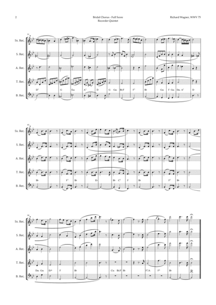 Bridal Chorus by Wagner for Recorder Quintet with Chords image number null