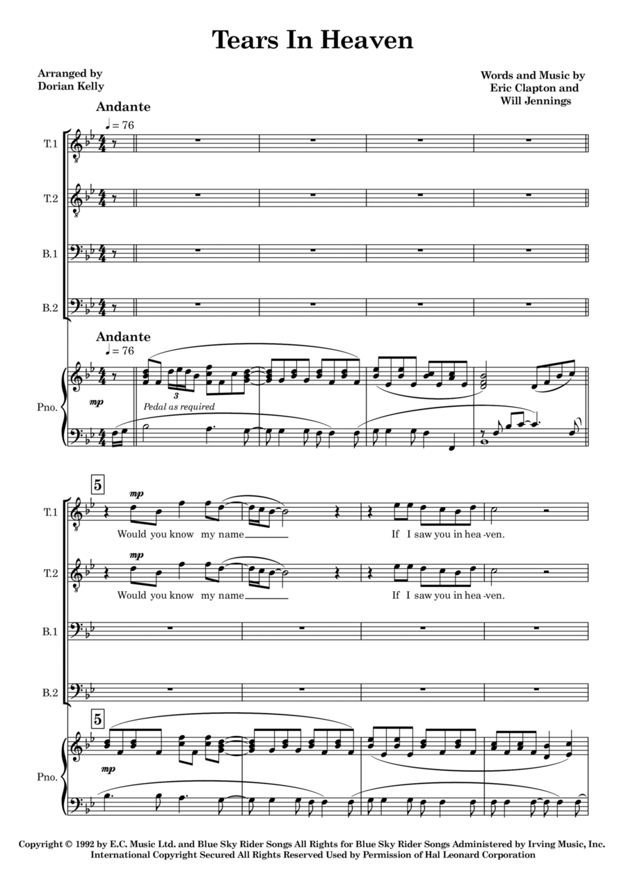 Tears In Heaven TTBB scores gallery preview page 1