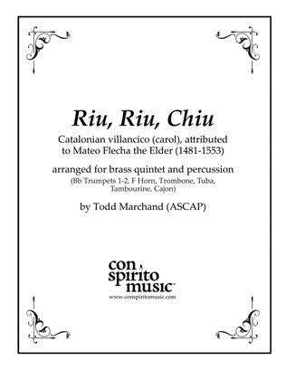 Riu, Riu, Chiu - brass quintet, percussion (bodhran, tambourine)