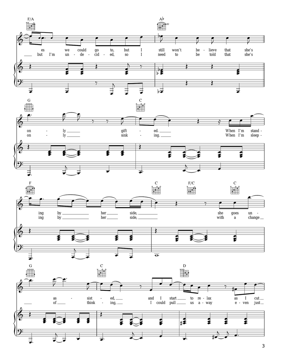 Outside Villanova Piano, Vocal, Guitar scores gallery preview page 3