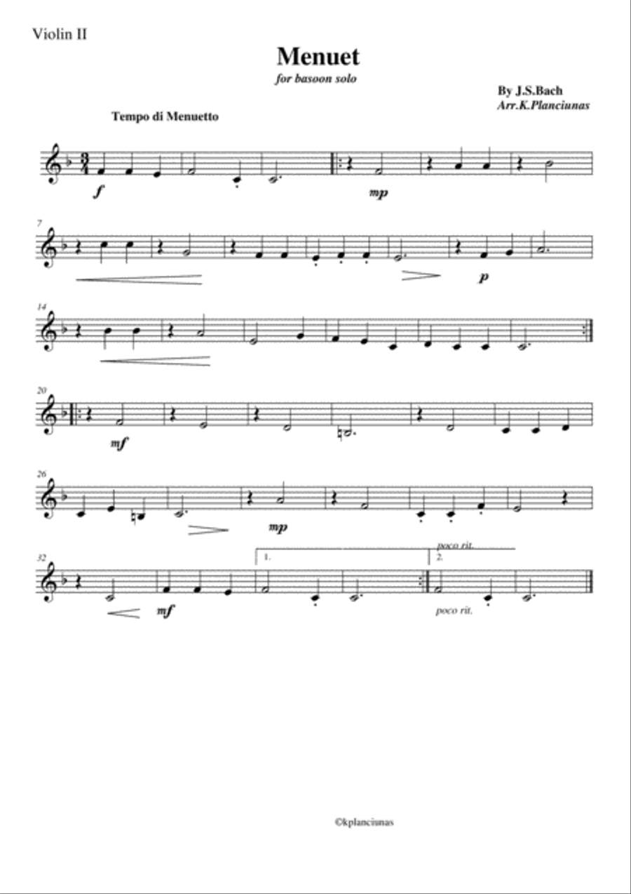 Menuet for Bassoon solo String Orchestra scores gallery preview page 4