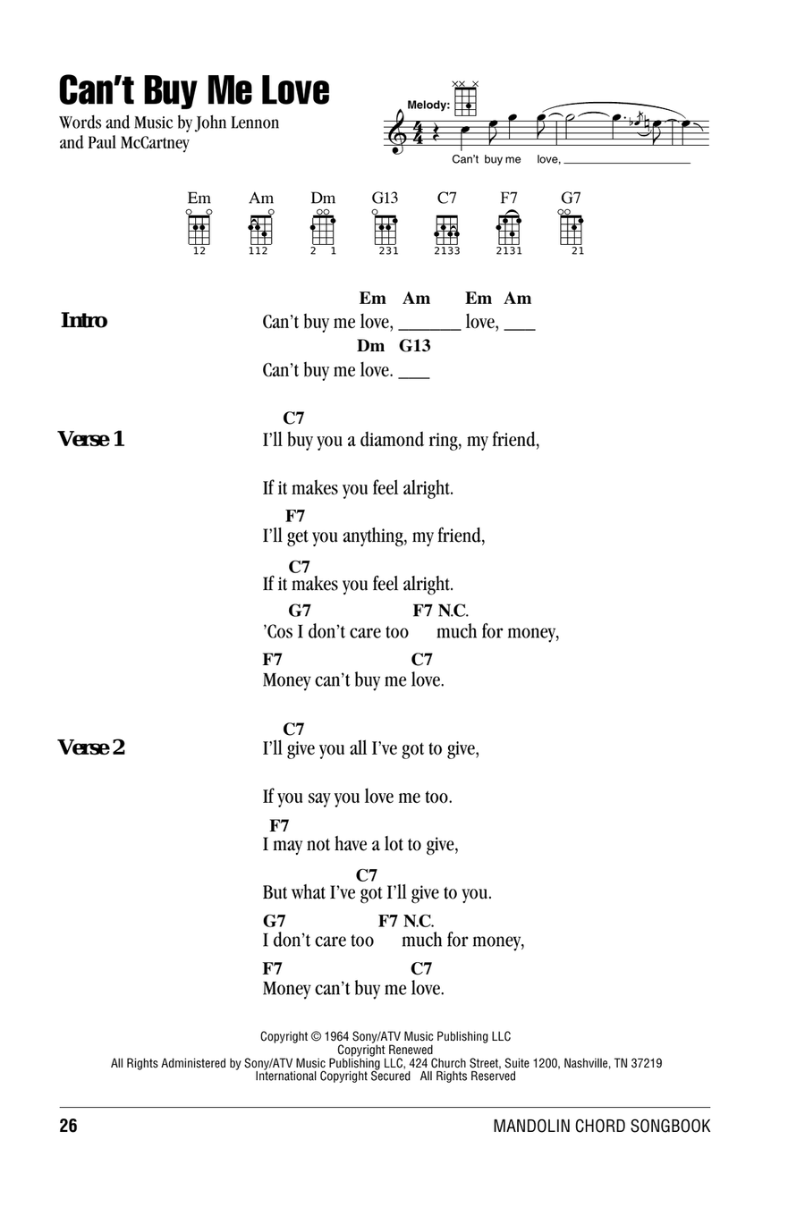 Can't Buy Me Love Mandolin scores gallery preview page 1