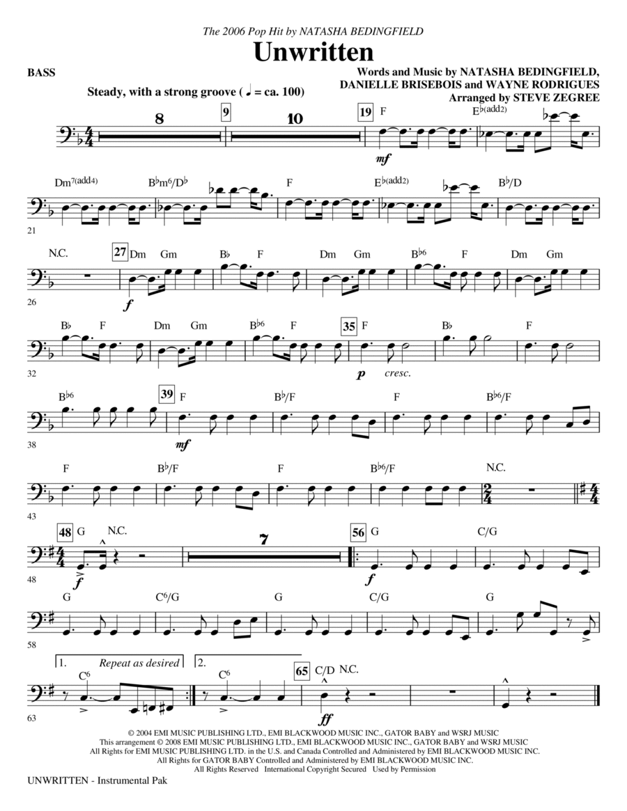 Unwritten - Bass Unwritten - Bass Choir scores gallery preview page 1