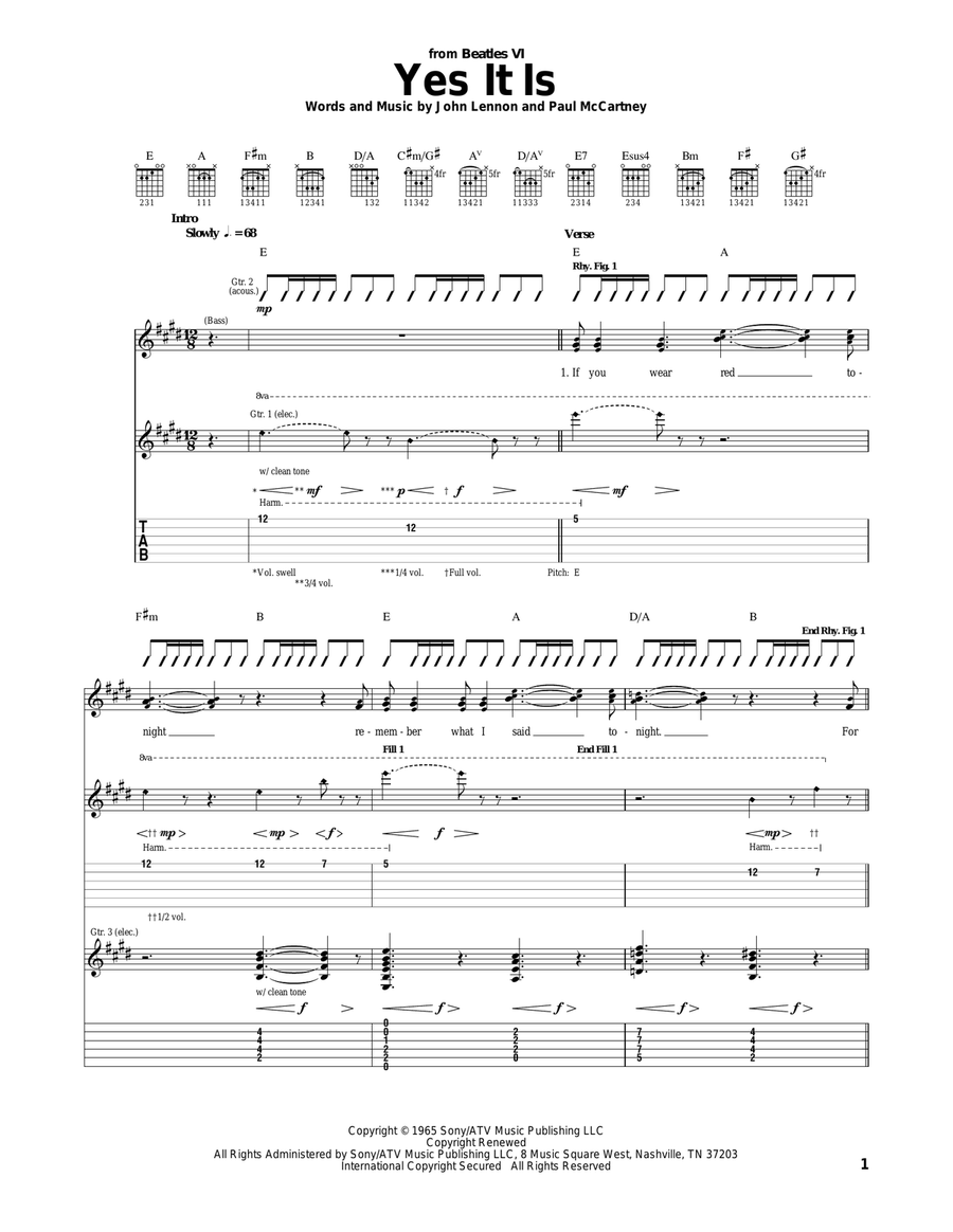 Yes It Is Yes It Is Acoustic Guitar scores gallery preview page 1