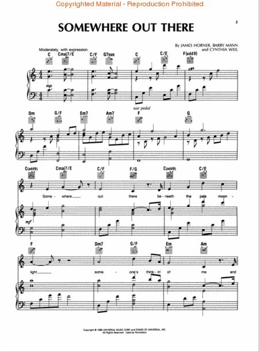 Somewhere Out There (from An American Tail) Piano, Vocal, Guitar scores gallery preview page 2