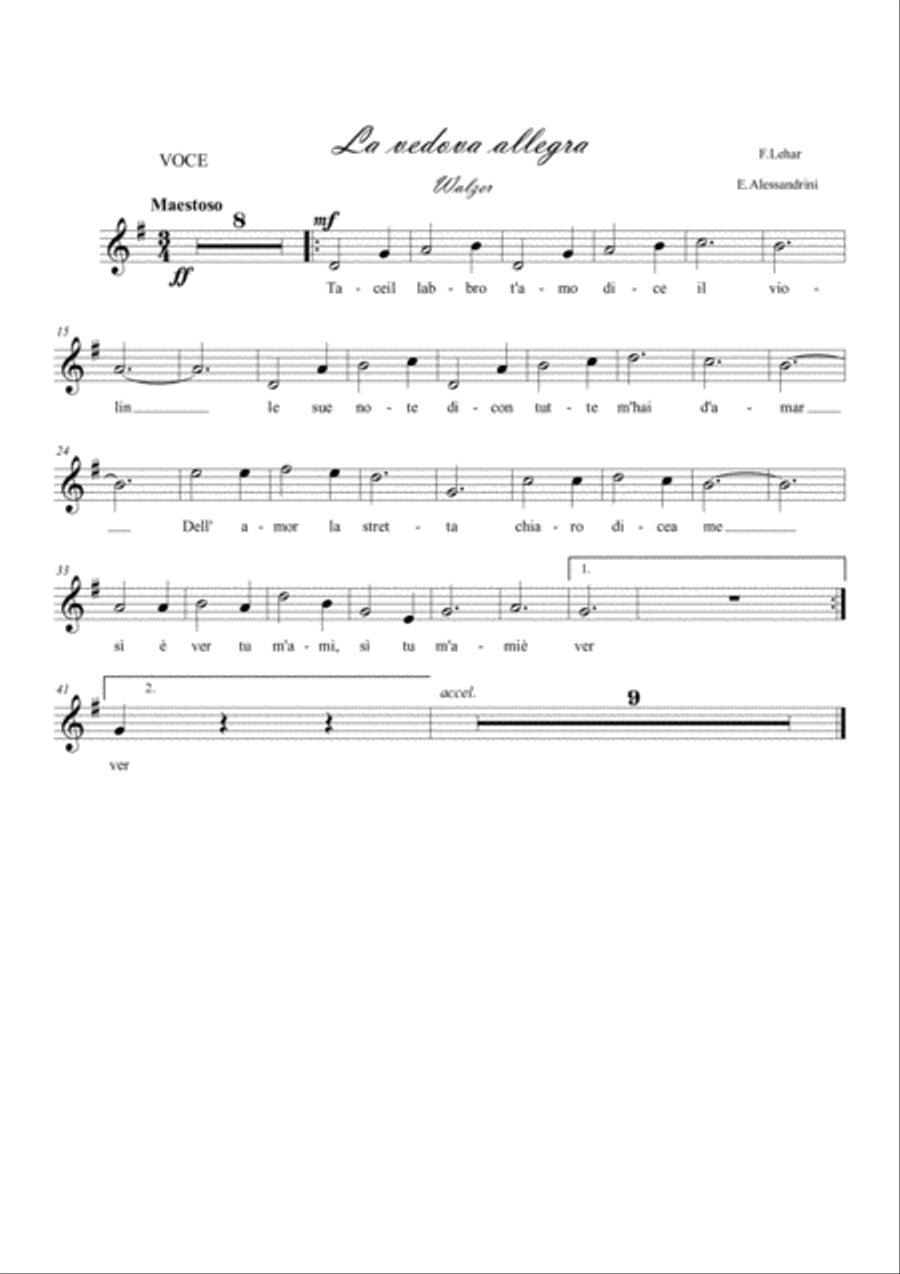 Merry Widow (theme from the waltz). Voice and piano Voice Solo scores gallery preview page 1