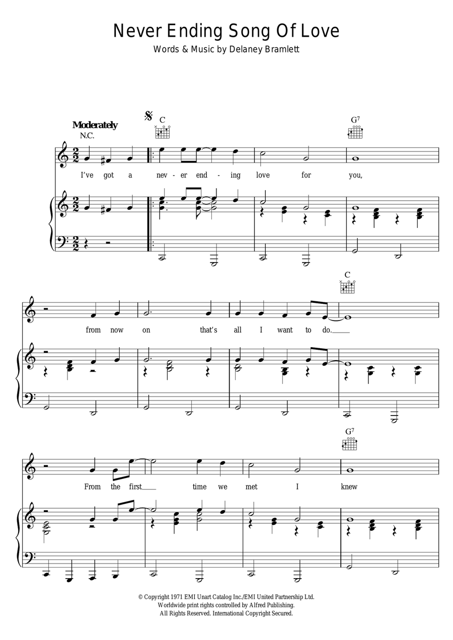 Never Ending Song Of Love Piano, Vocal, Guitar scores gallery preview page 1