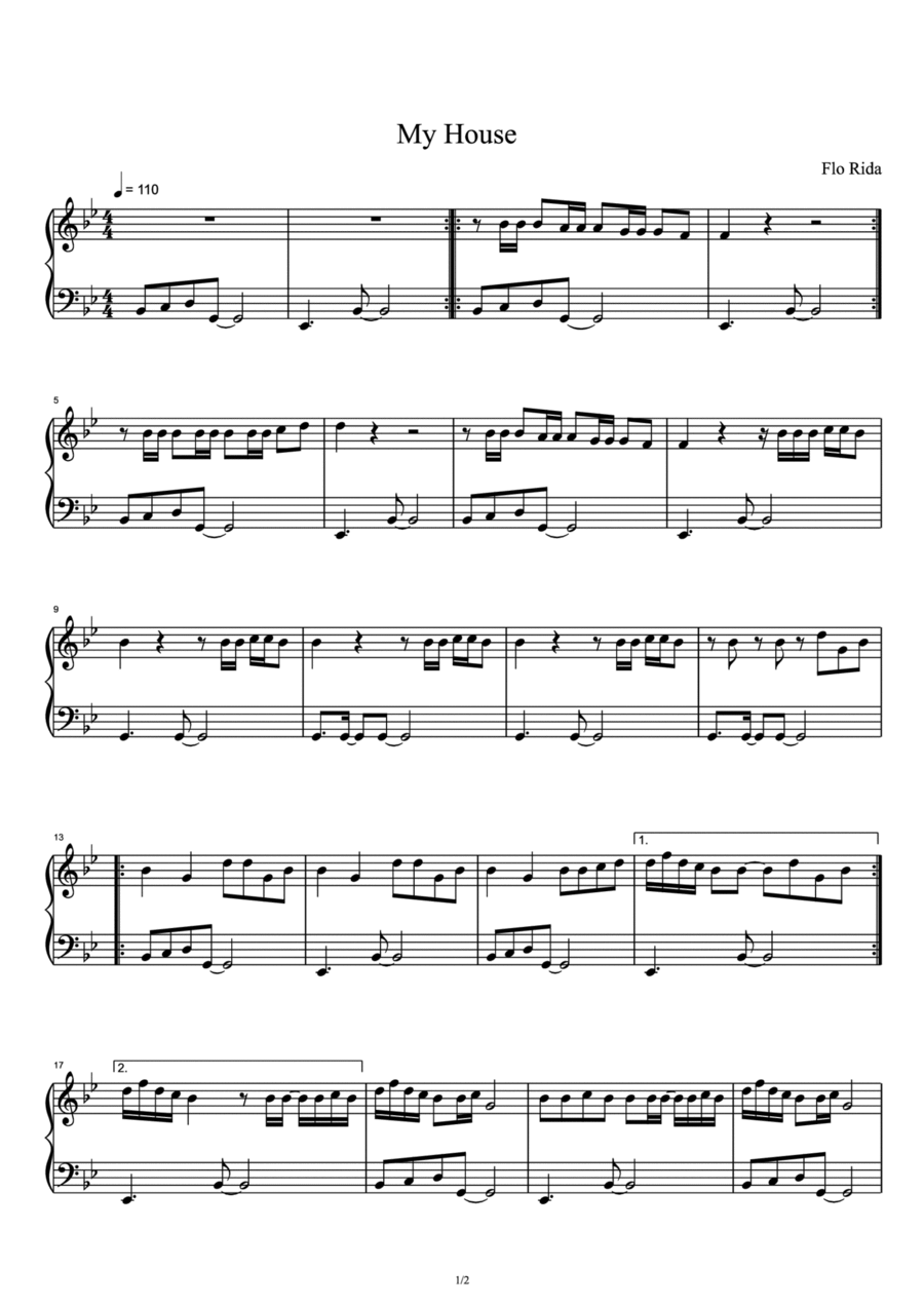 My House Piano Solo scores gallery preview page 1