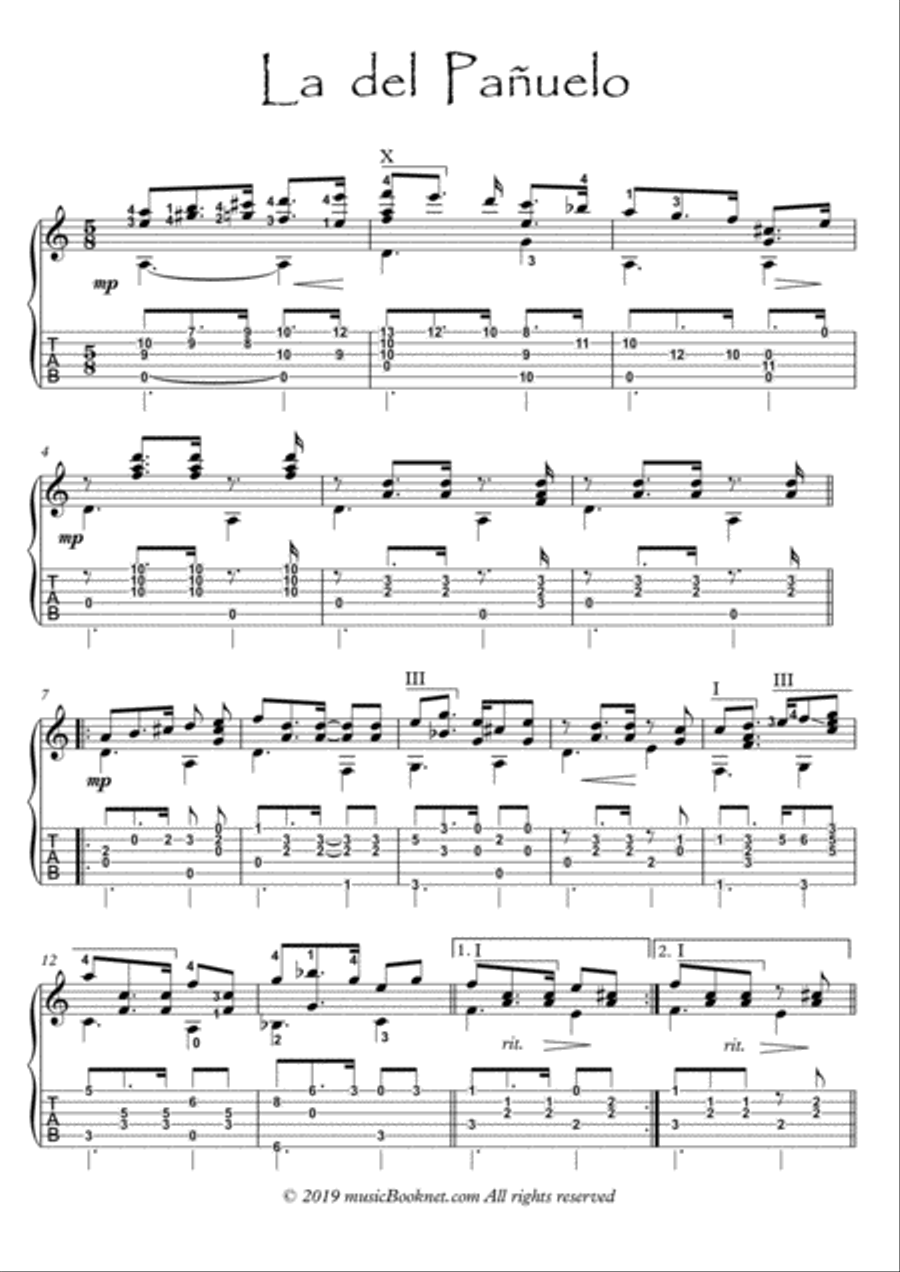 La del Panuelo guitar solo Acoustic Guitar scores gallery preview page 1