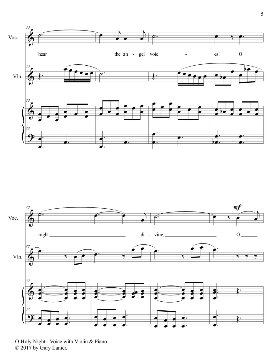 O HOLY NIGHT (Voice Solo with Violin & Piano - Score & Parts included) Small Ensemble scores gallery preview page 6