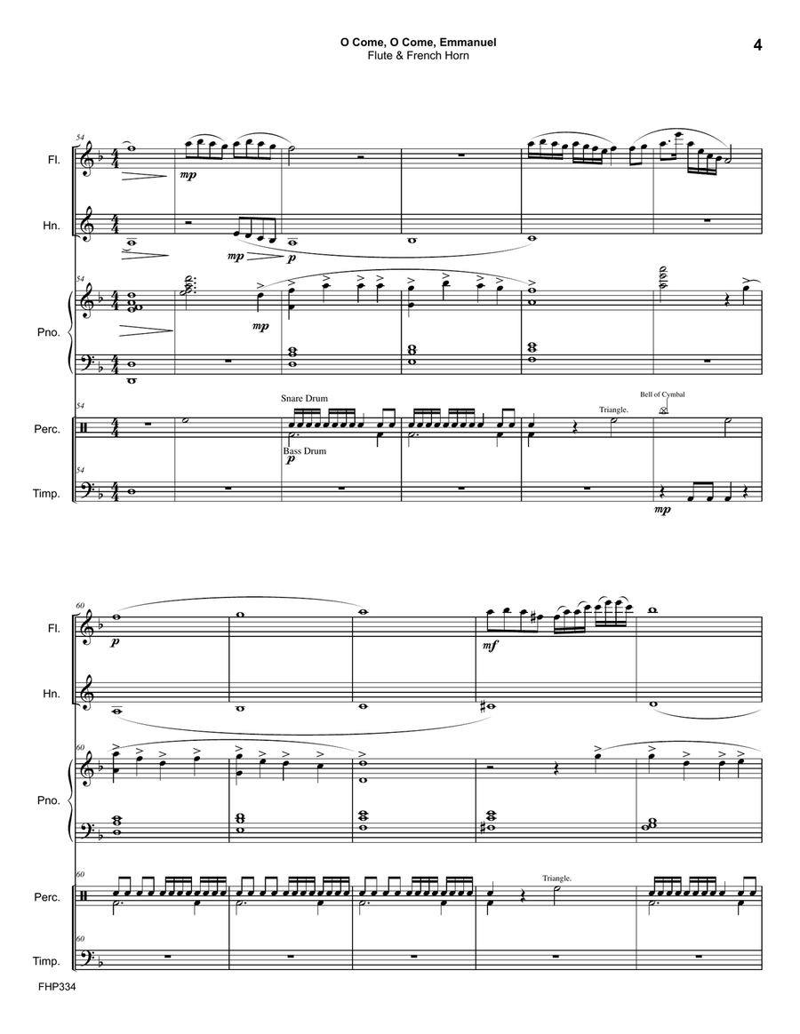 O COME, O COME EMMANUEL/COME THOU LONG-EXPECTED JESUS - FLUTE & HORN with Piano & opt Perc #334 Small Ensemble scores gallery preview page 4