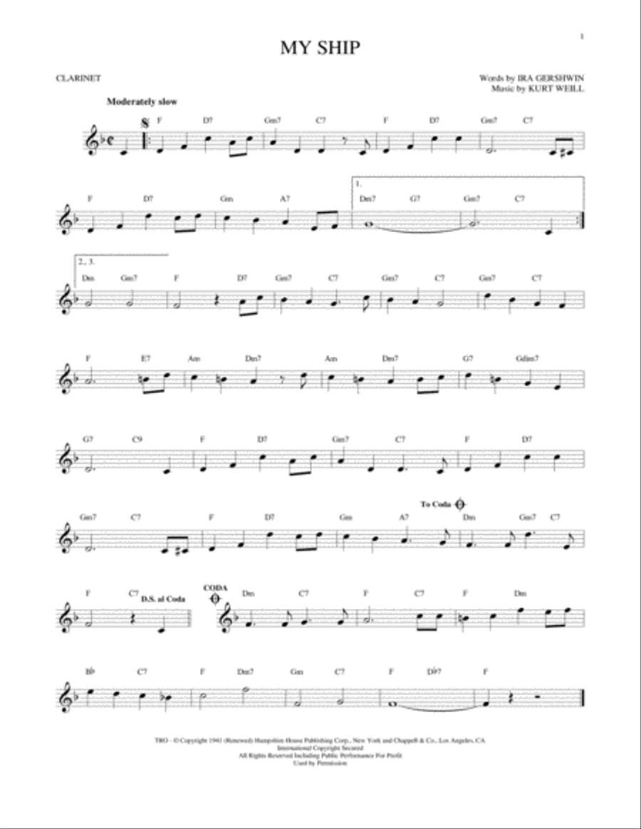 My Ship Clarinet Solo scores gallery preview page 1