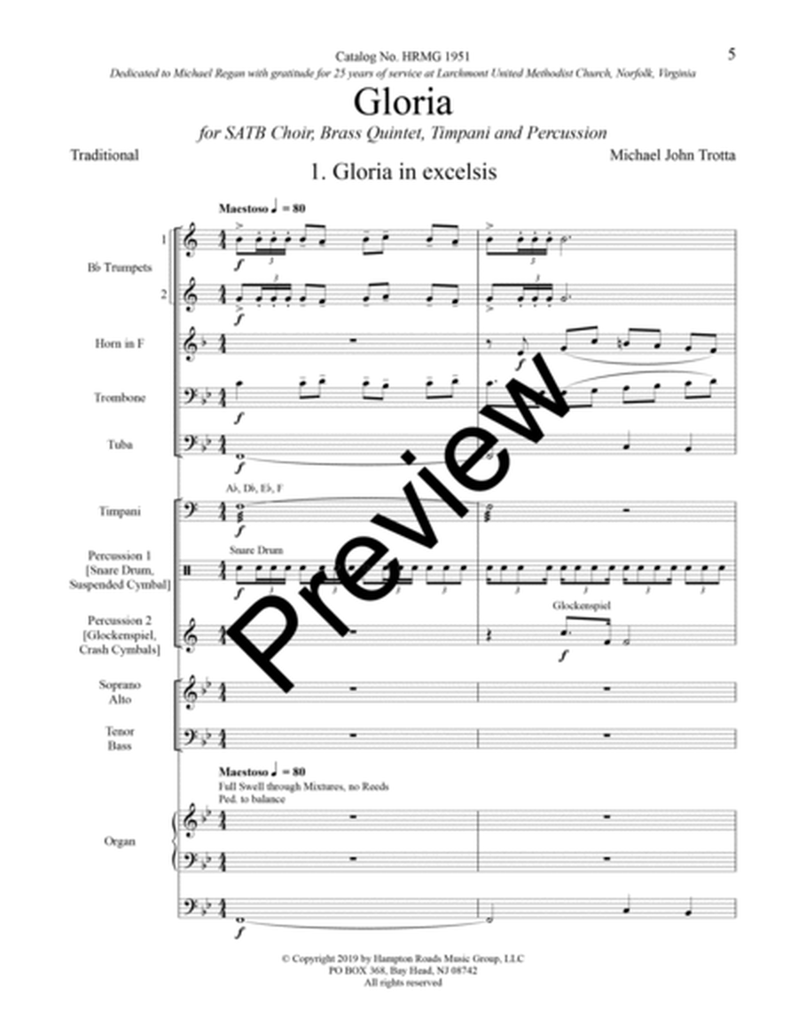 Gloria Full Score for Organ, Brass, Percussion