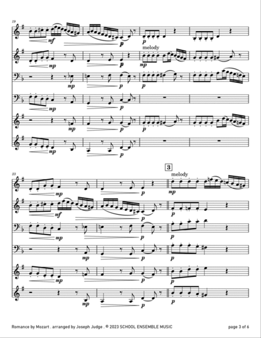 Romance by Mozart for Brass Quartet in Schools Brass Quartet scores gallery preview page 3