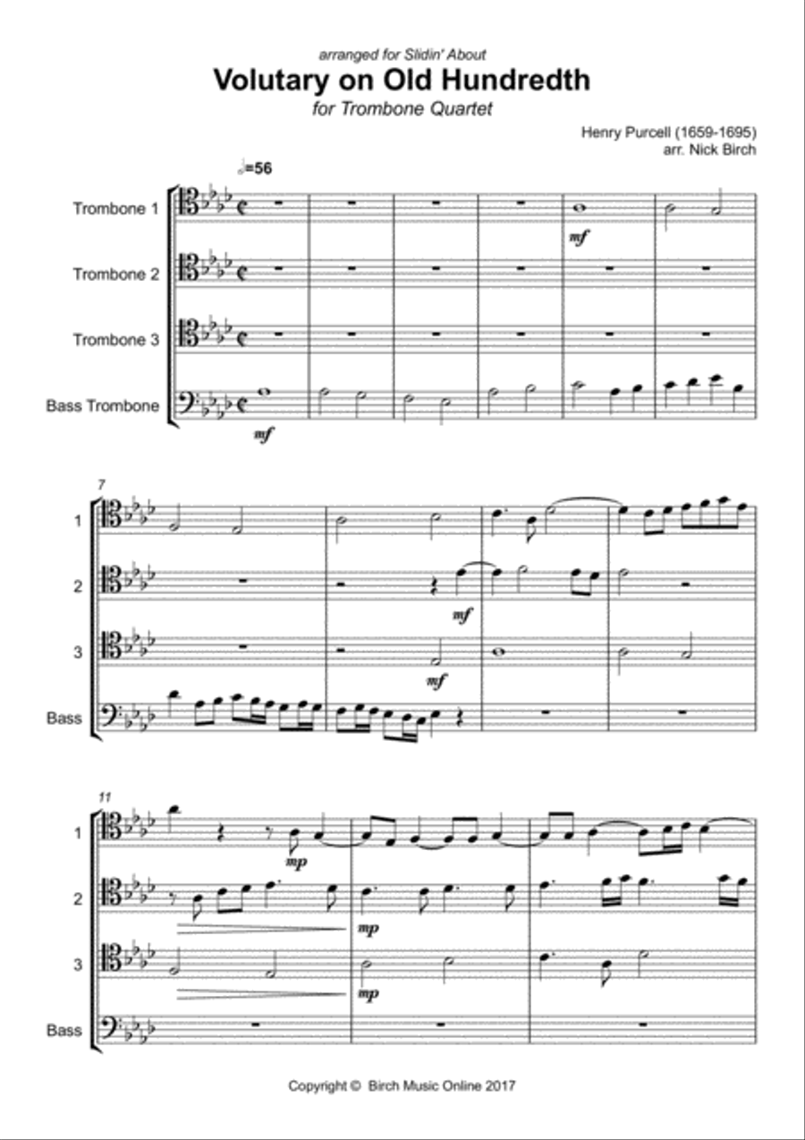 Voluntary on Old Hundredth (Trombone Quartet) Trombone Quartet scores gallery preview page 3