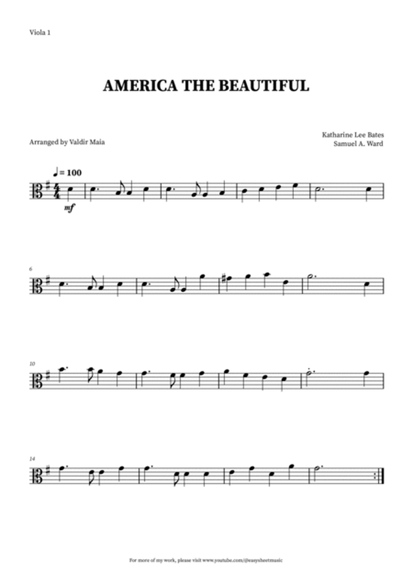 America The Beautiful - Viola Duet (with piano accompaniment + CHORDS) image number null