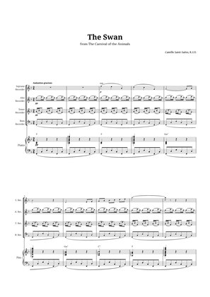 The Swan by Saint-Saëns for Recorder Quartet and Piano with Chords