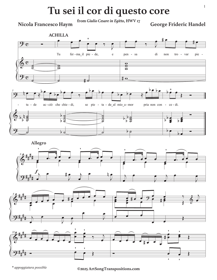 HANDEL: Tu sei il cor di questo core (transposed to C-sharp minor) Piano, Vocal scores gallery preview page 2