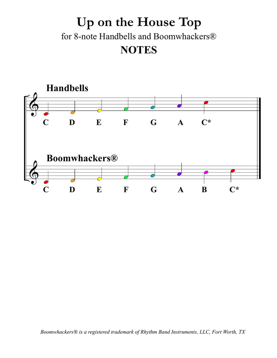 Up on the Housetop (for 8-note Bells and Boomwhackers with Color Coded Notes) Handbell Choir scores gallery preview page 3