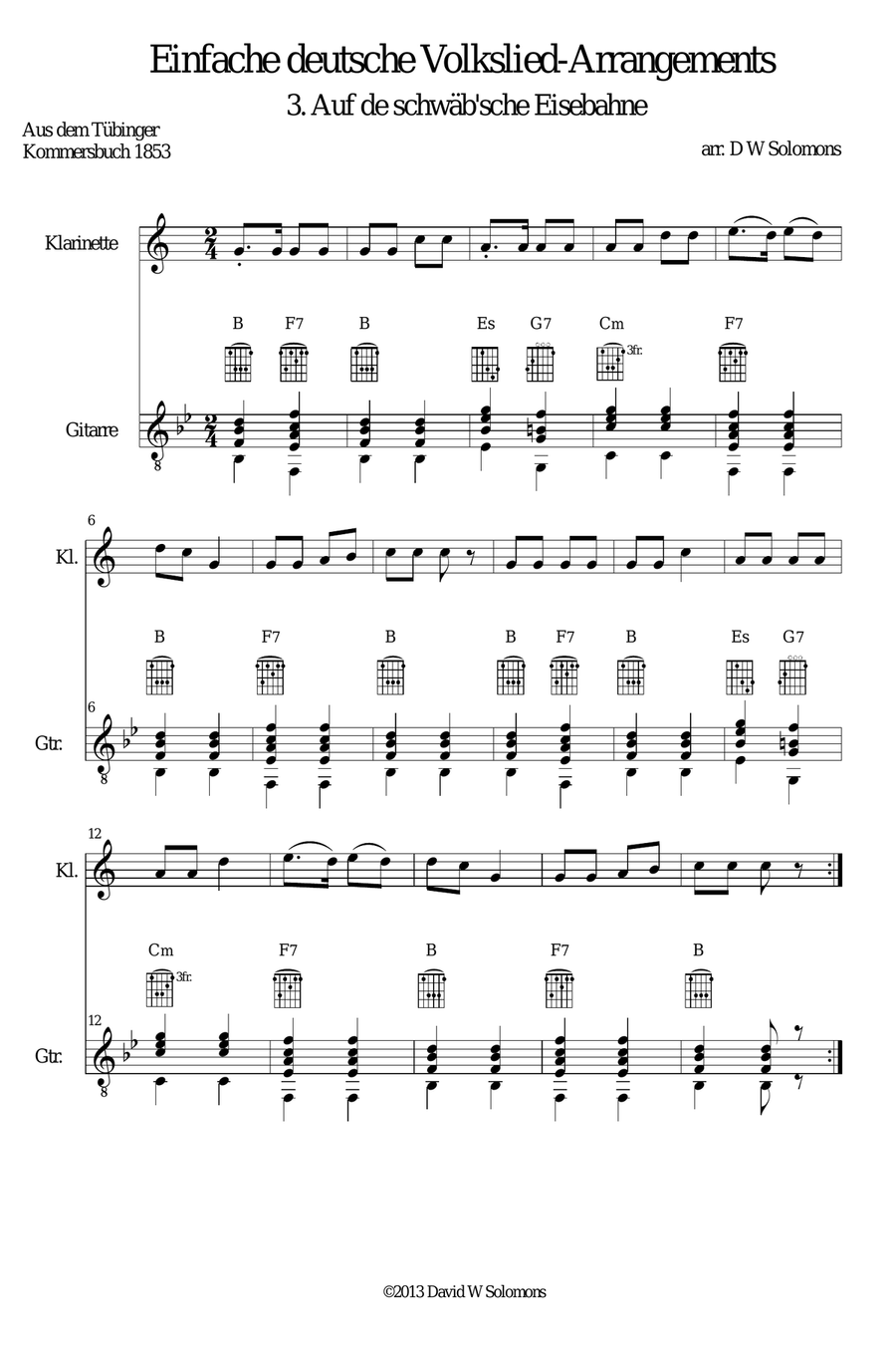 Railway Song (Auf de schwäb'sche Eisebahne) for clarinet and guitar Clarinet scores gallery preview page 1