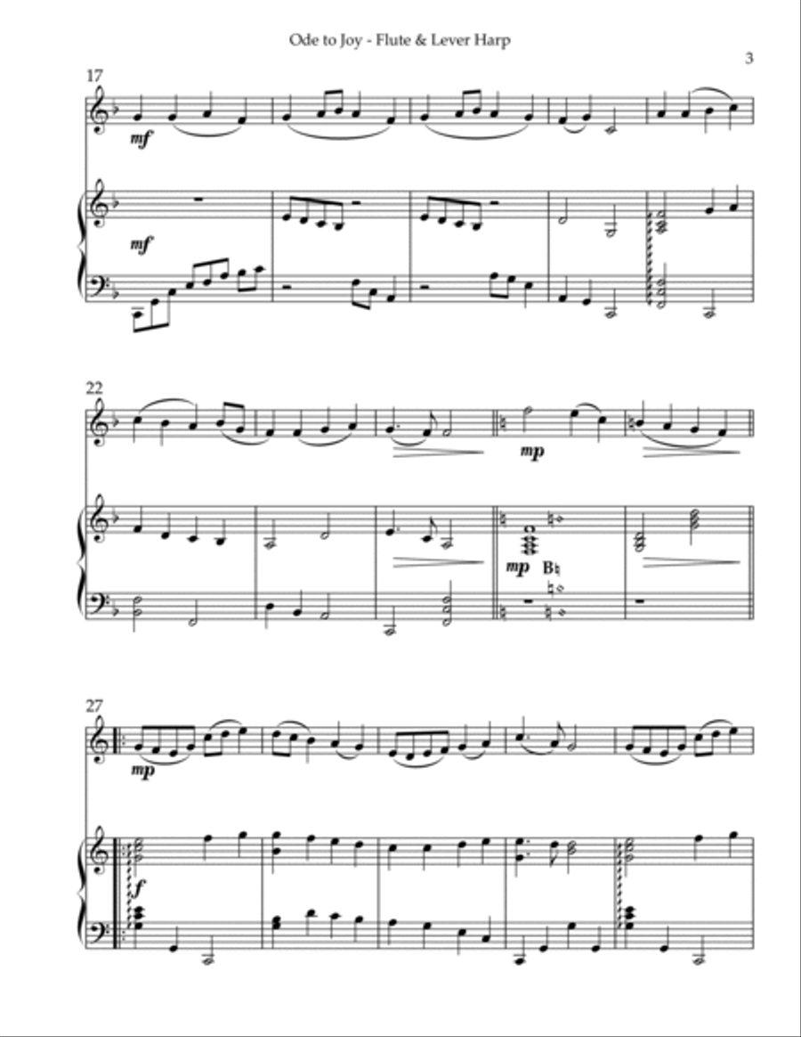Ode to Joy, Duet for Flute & Lever Harp Flute scores gallery preview page 3