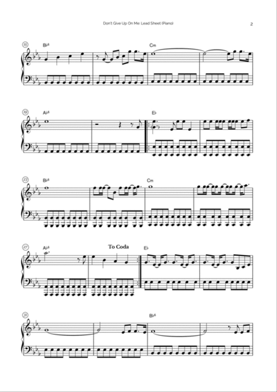 Don't Give Up On Me Easy Piano scores gallery preview page 2