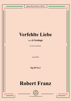 Book cover for Franz-Verfehlte Liebe,in g minor,for Voice and Piano