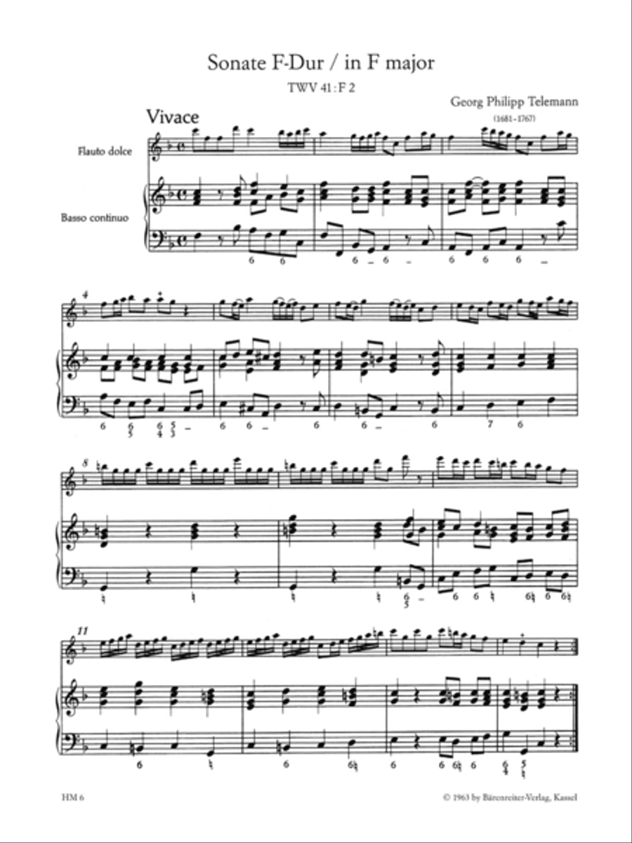 Four Sonatas for Treble Recorder and Basso continuo TWV 41:F2, B3, f1, C2 Alto Recorder scores gallery preview page 2