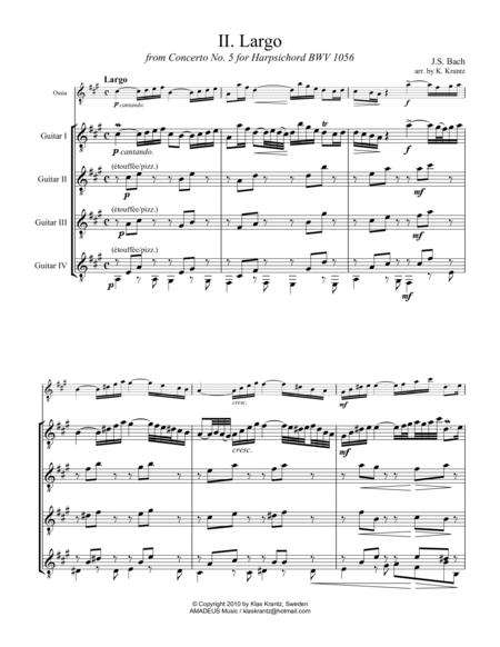 Arioso (Largo) from Cantata 156 for guitar quartet (ornamented) image number null