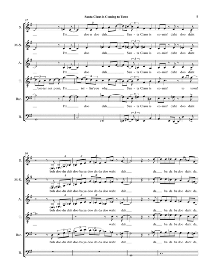 Santa Claus Is Comin' To Town 4-Part scores gallery preview page 5