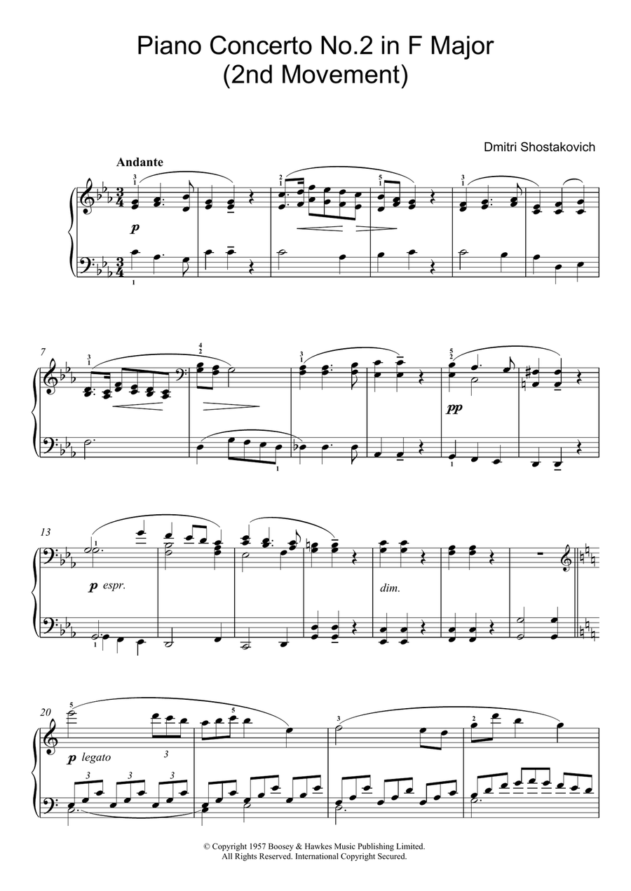 Piano Concerto No. 2 in F Major (2nd Movement) Piano Solo scores gallery preview page 1