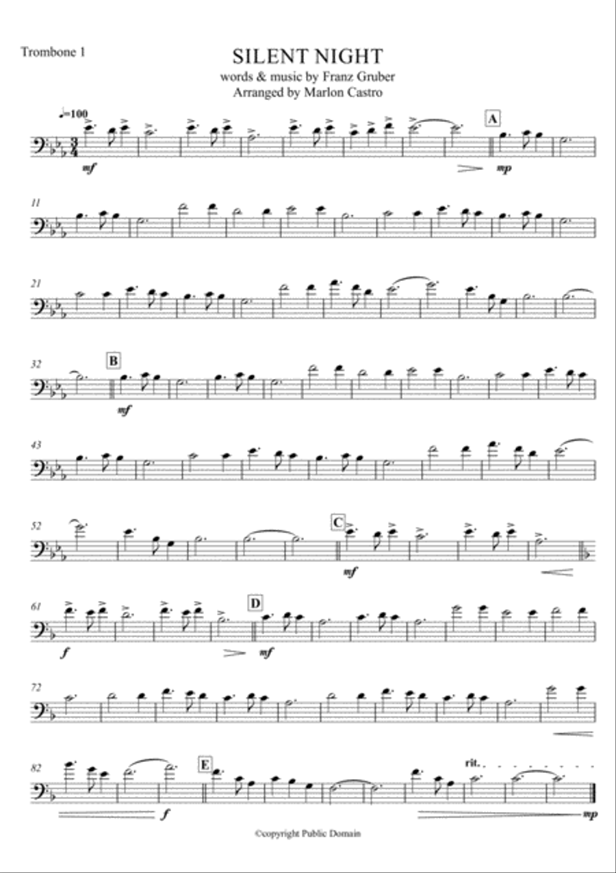 SILENT NIGHT - Trombone Quartet Trombone Quartet scores gallery preview page 4