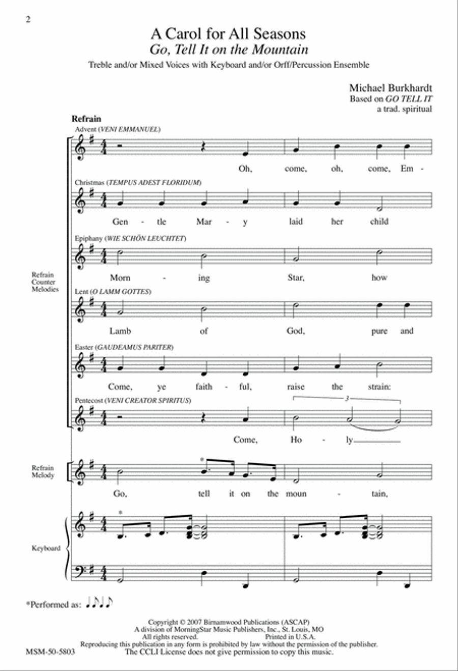 A Carol for All Seasons (Go, Tell It on the Mountain) Unison Choir scores gallery preview page 2