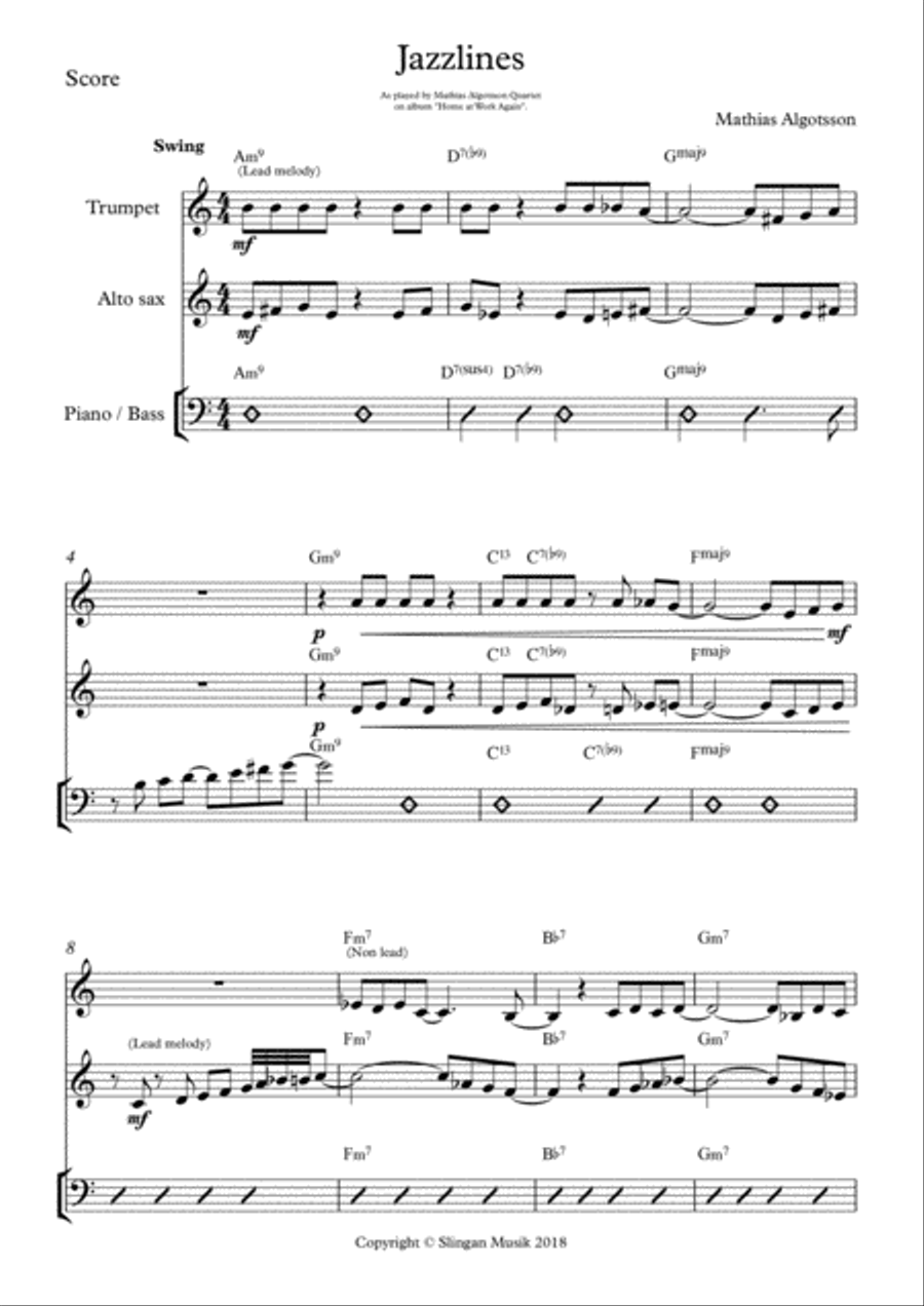 Jazzlines Jazz Ensemble scores gallery preview page 1