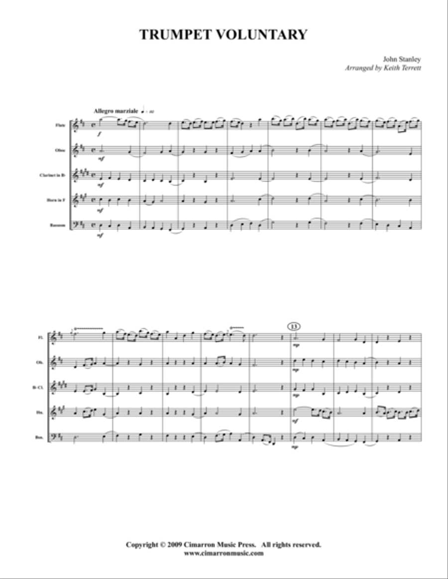 Trumpet Voluntary Woodwind Quintet scores gallery preview page 1