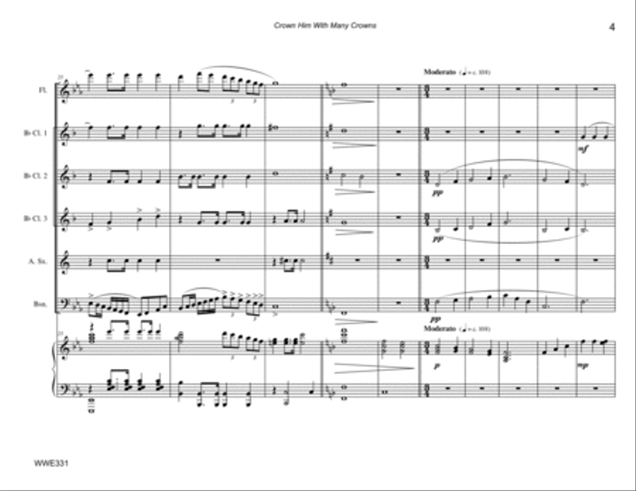 CROWN HIM WITH MANY CROWNS - WOODWIND ENSEMBLE with Piano Accompaniment Woodwind Ensemble scores gallery preview page 4