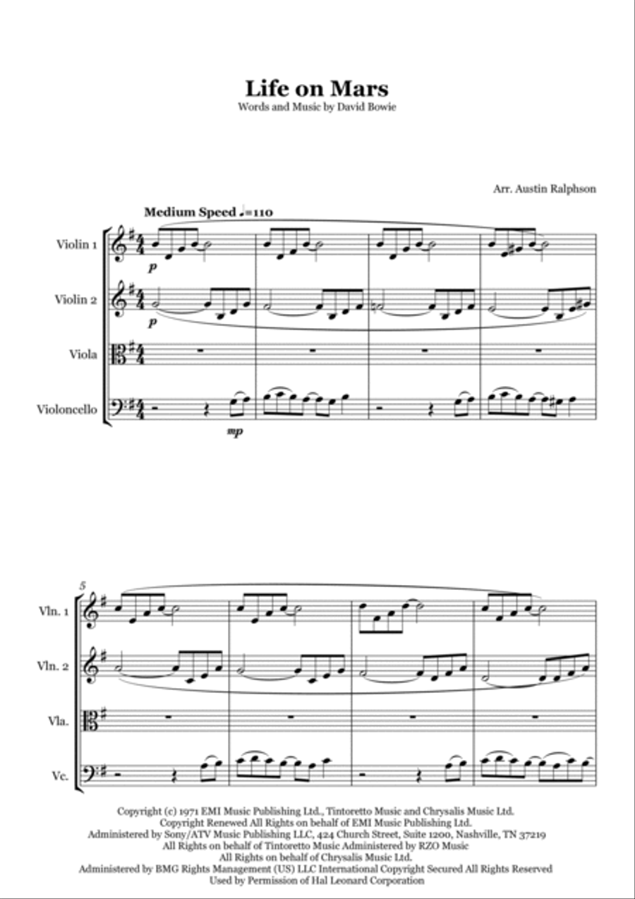 Life On Mars String Quartet scores gallery preview page 3