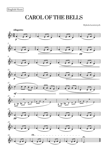 Carol of the Bells (Very Easy/Beginner) (for English Horn) image number null