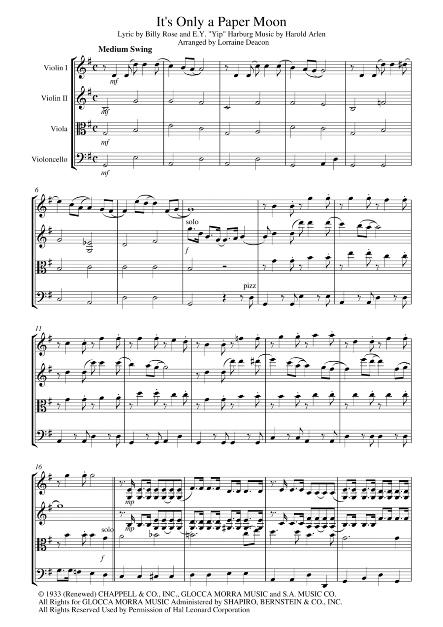 It's Only A Paper Moon String Quartet scores gallery preview page 1