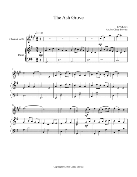 The Ash Grove, for Piano and Clarinet image number null